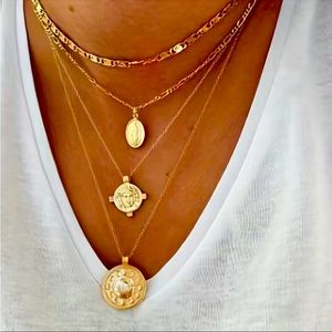 Bohemian Style Oval Disc Portrait Cross Alloy Multilayer Long Necklace NWT